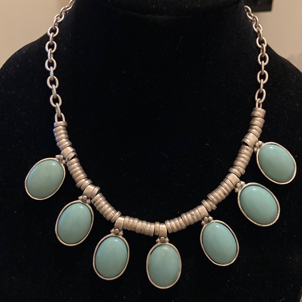 Stainless Steel Necklace with Robin Egg Blue Stones